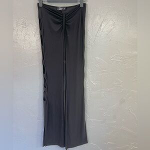 Tiger Mist Slinky Waist Tie See Through Side Hole Scrunch Black Flair Pants